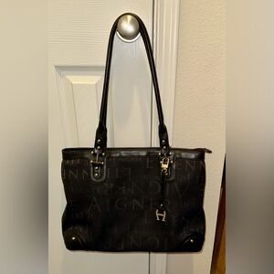 Etienne Aigner Black Signature Logo Canvas and Leather Handbag